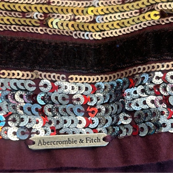 ABERCROMBIE & Fitch maroon burgundy striped sequin beaded velvet mini skirt Sz0 - Picture 6 of 15